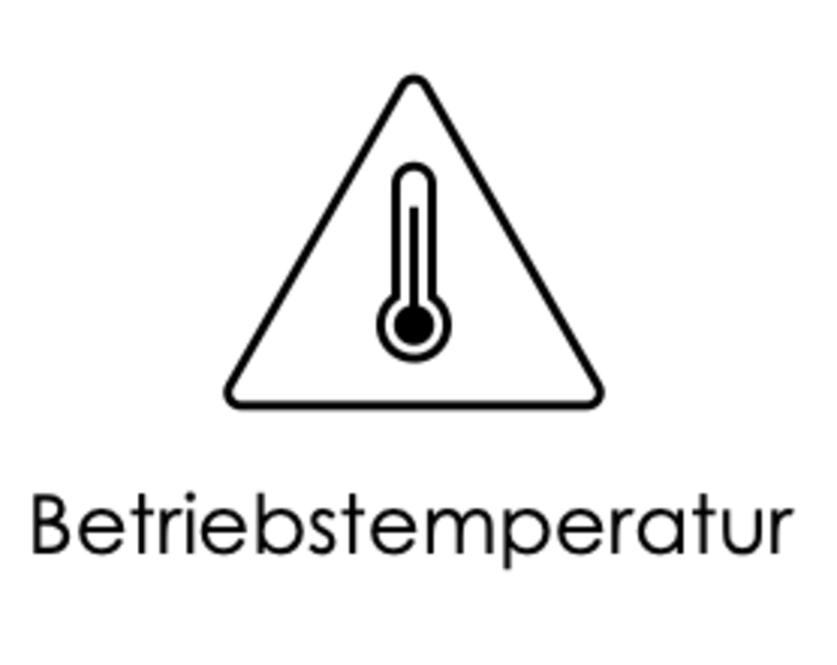Weissser Hintergrund. In der Mitte ein Dreieck mit einer Symbol für Temperaturanzeige in der Mitte und darunter steht, Betriebstemperatur.